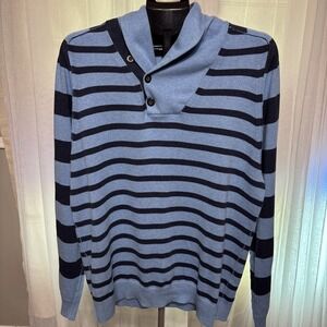14th & Union STRIPED SWEATER  Blue Shawl Neck LARGE‎